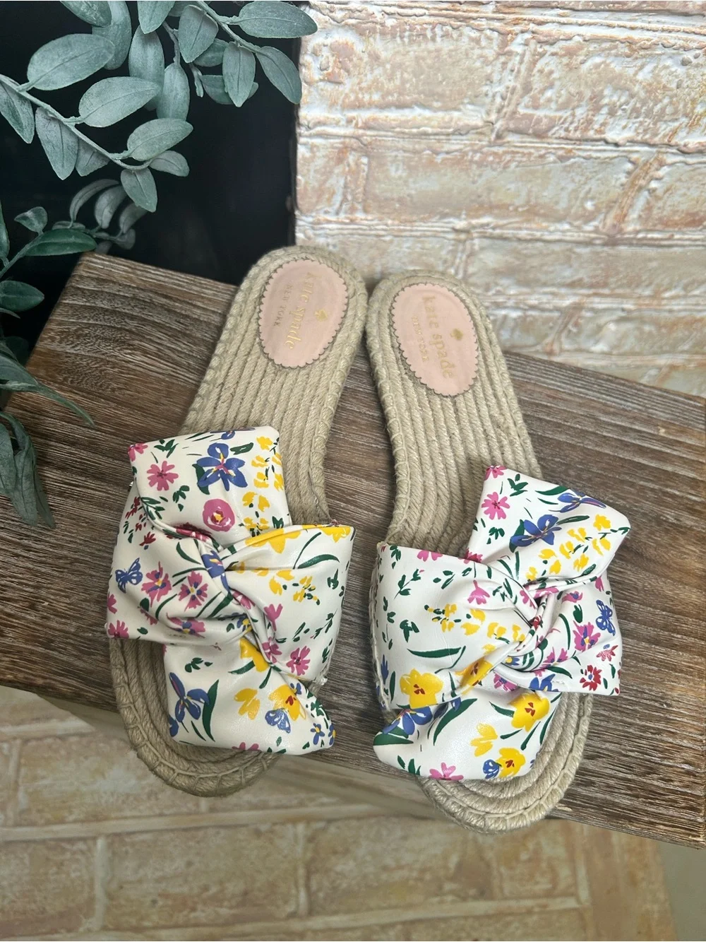 Kate Spade Geneva Garden Bouquet Floral Bow Espadrille Slide Sandals Size 9